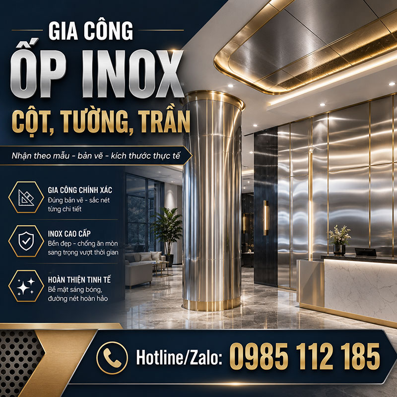 Gia công ốp inox cột tường trần